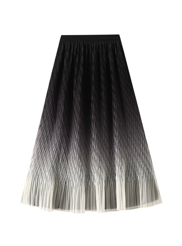 High Waist and Medium Length Gradient Mesh Skirt silk skirt sleek