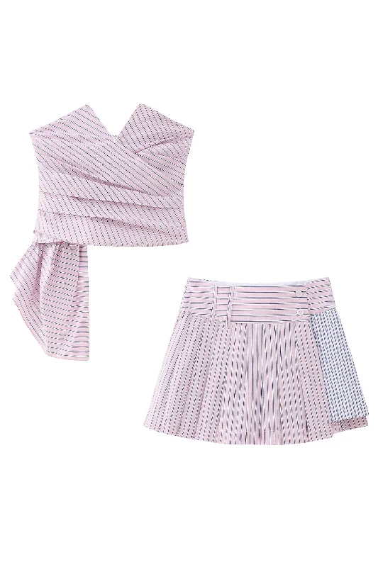 'Hilda' Stripe Off-Shoulder Top & High Waist Skirt silk skirt smooth