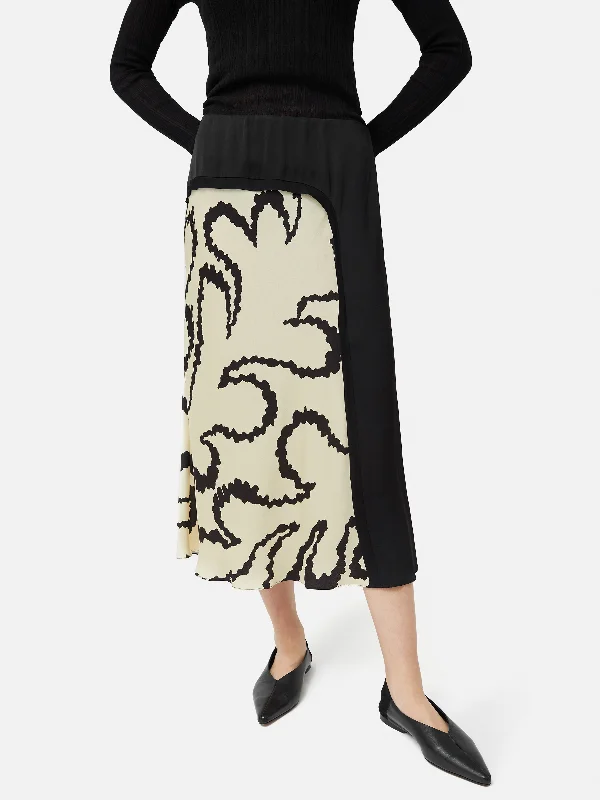 Hydra Coral Midi Skirt | Cream silk skirt luxurious