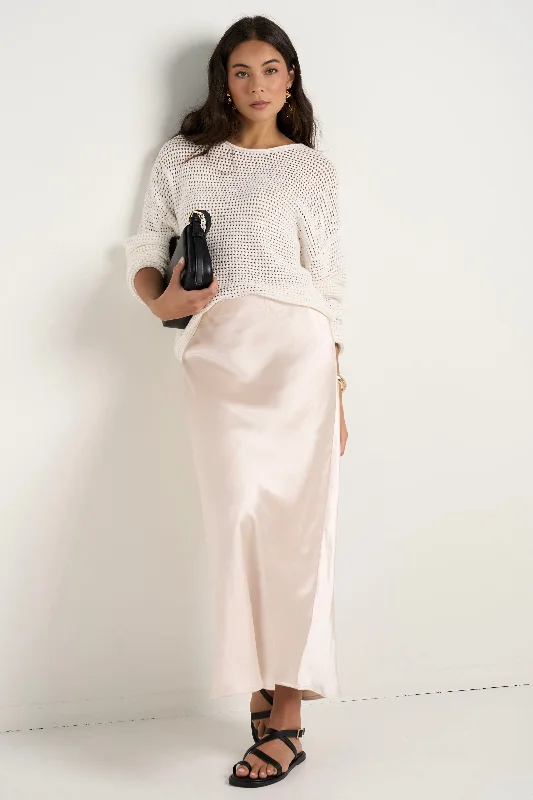 Ivy Champagne Satin Bias Midi Skirt velvet skirt sumptuous