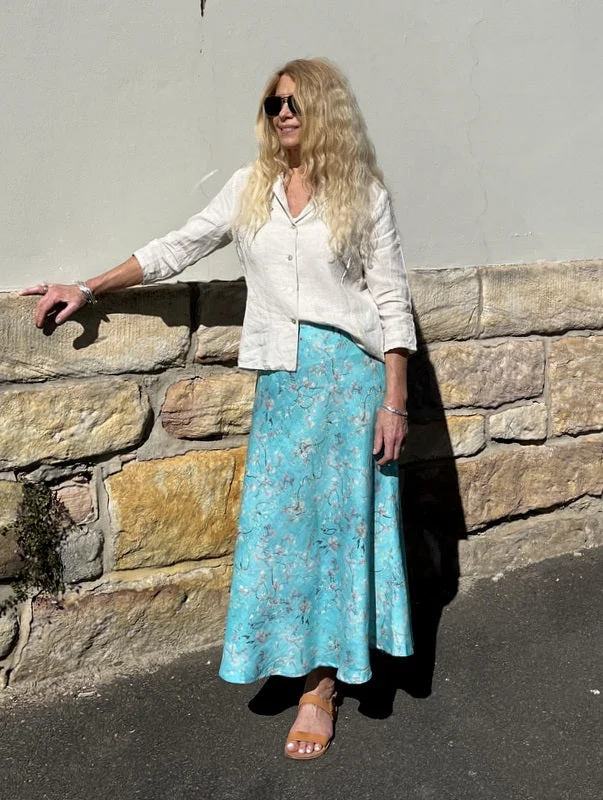 Jiva Midi Linen Prudence Skirt- Love Birds Print leather skirt durable