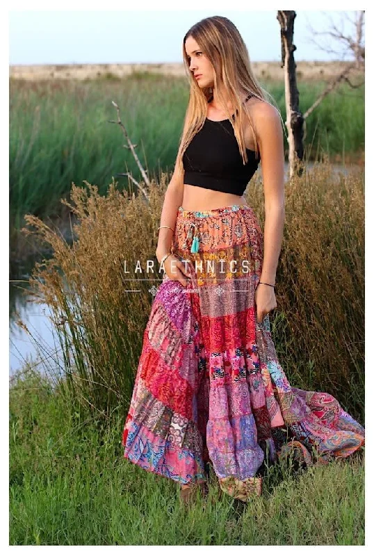 Glamour Patchwork Tiered Skirt wool skirt breathable