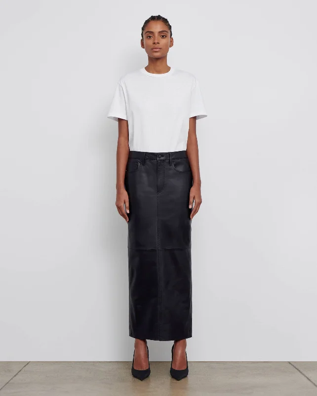 LEATHER COLUMN SKIRT / BLACK a-line skirt cut