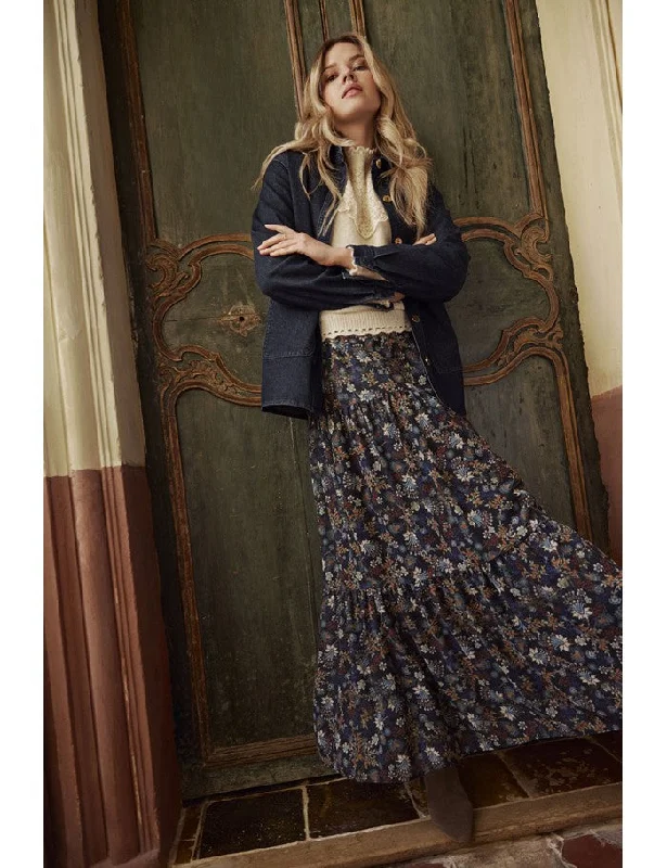 Long floral skirt leather skirt refined