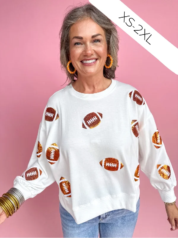 Mary Square | Millie Sweatshirt - Orange & White Footballs Hoodie with Earth Tones Natural Calm Mary Square | Millie Sweatshirt - Orange & White Footballs Hoodie with Earth Tones Natural Calm
