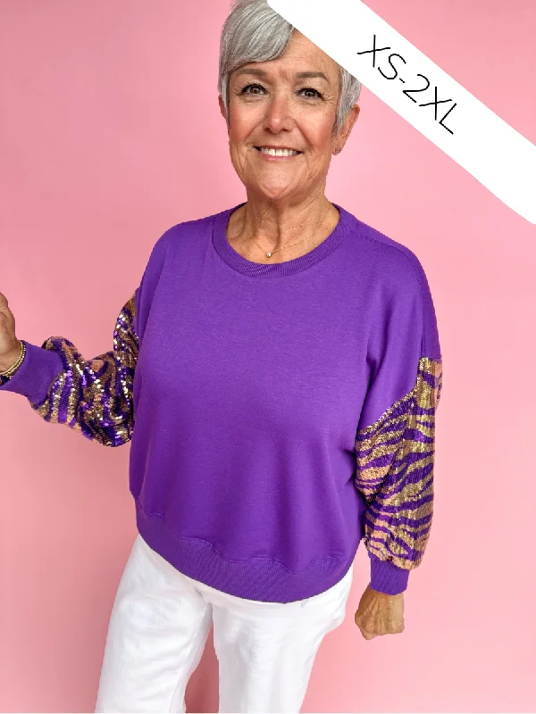 Mary Square | Millie Sweatshirt - Purple & Gold Hoodie with Snap Buttons Easy Quick