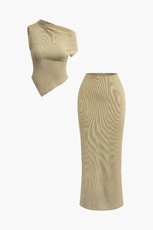 Asymmetrical Twist Top And High Waist Maxi Skirt Set summer skirt style
