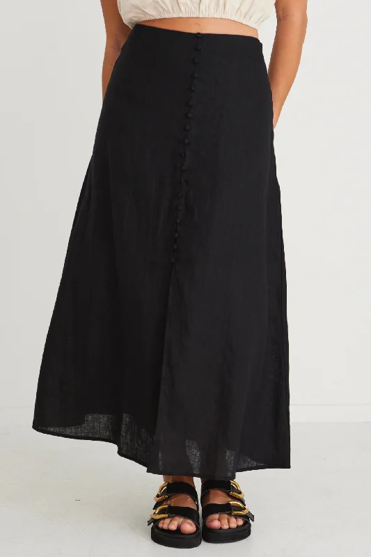 Mercy Black Linen Button Front Aline Skirt cashmere skirt soft