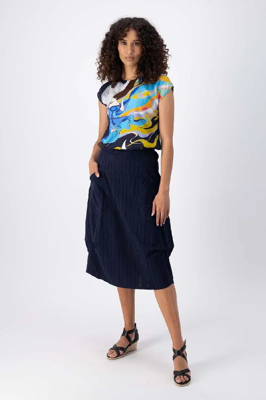 Milwaukee Fond du Lac Skirt Navy in Slub Cotton/Linen wrap skirt elegant