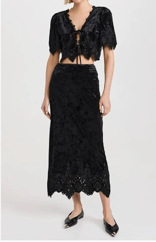 Moon River Velvet Eyelet H Line Midi Skirt linen skirt natural