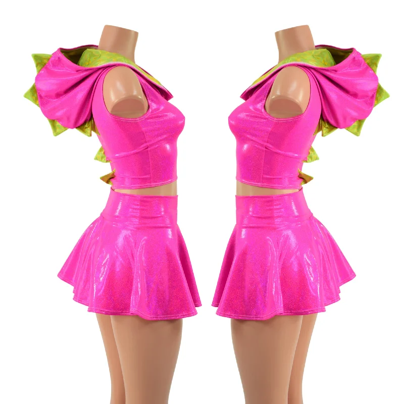 Neon Pink and Lime Dragon Crop Hoodie & Skirt Set wrap skirt elegant