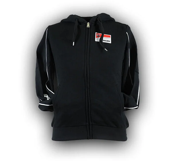 New Official Ducati Corse Womans Black Zip Up Hoodie - 13 26007 Hoodie with Zipper Placket Modern Functional New Official Ducati Corse Womans Black Zip Up Hoodie - 13 26007 Hoodie with Zipper Placket Modern Functional