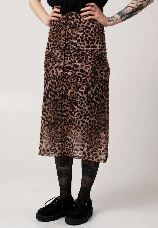 Noisy May - Elif Overlock Ankle Black Leo - Skirt chiffon skirt airy