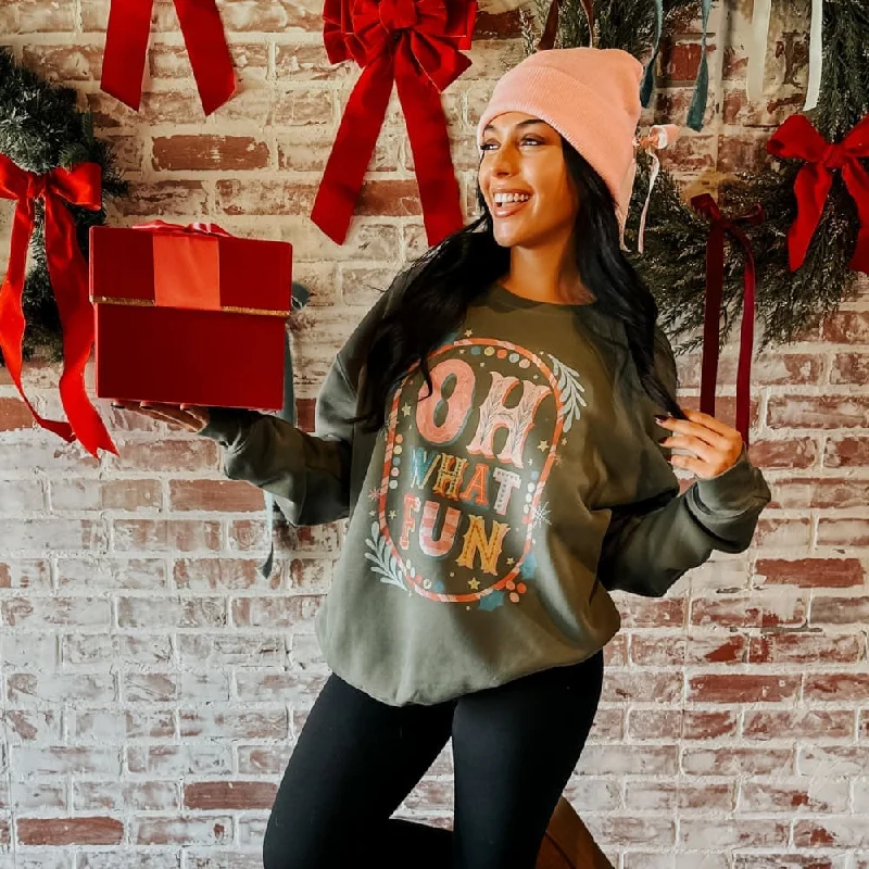 Oh What Fun Sweatshirt Hoodie with Cuffed Sleeves Snug Secure