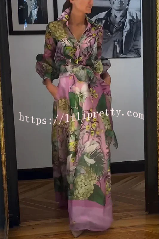 Seeds of Happiness Tulle Floral Print Elastic Waist Belt Pocketed Maxi Skirt mini skirt trendy