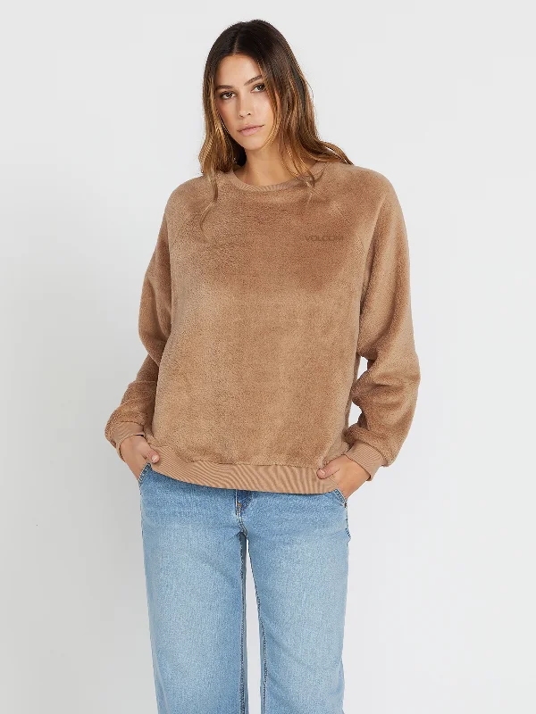 Pheelin Phine Sherpa Sweatshirt - MOCHA Hoodie with Ribbed Cuffs Snug Fit Comfort