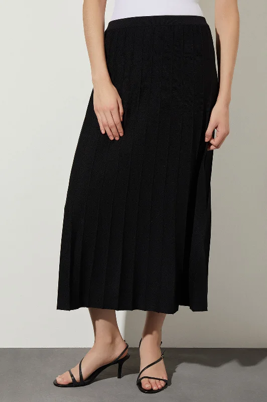 Pleated Soft Knit Maxi Skirt, Black silk skirt smooth