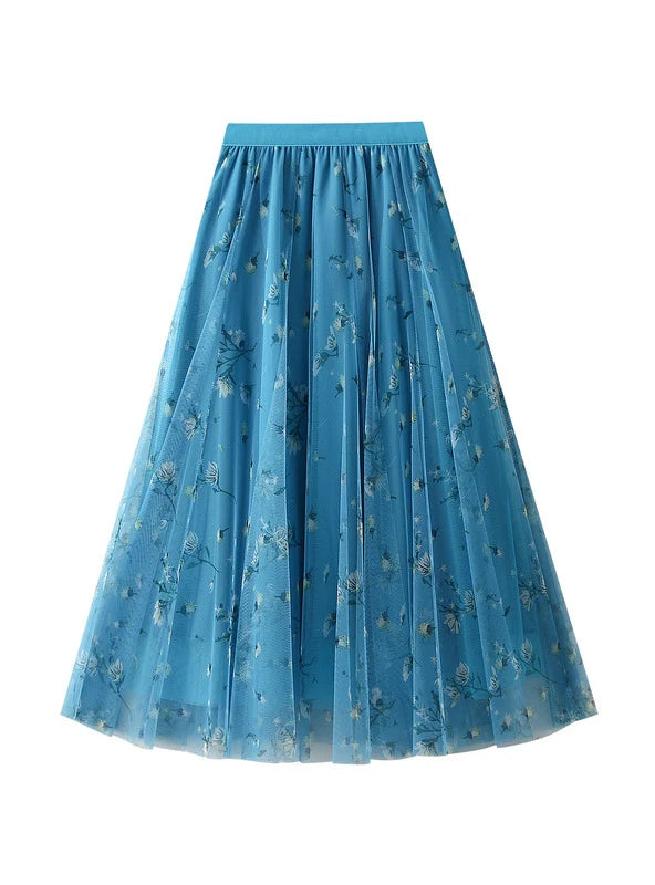 Printed Large Swing Gauze Floral Skirt wool skirt warm