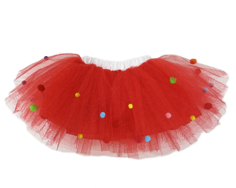 Rainbow Pom-Pom Red Tutu Skirt corduroy skirt durable