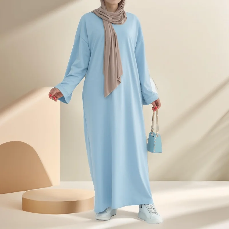 Relaxed Sweatshirt Solid Color Abaya with Pockets Hoodie Dress Longline Feminine