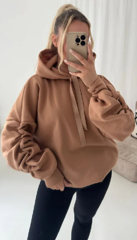 Ribbon Ruche Sleeved Hoodie Hoodie with Mesh Breathable Sporty