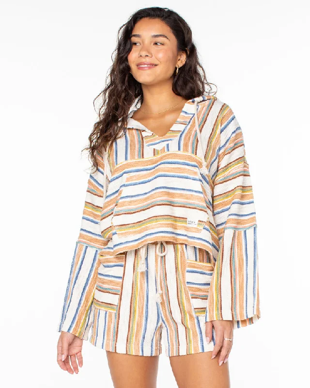 Roxy Rich Coast Stripe Sweatshirt-Camel Hoodie with Slim Fit Tailored Modern
