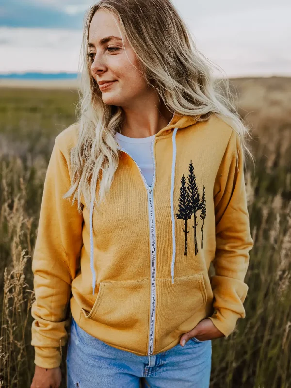 Rustic Three Tree Zip Hoodie Cotton Hoodie Fleece Lining Warmth