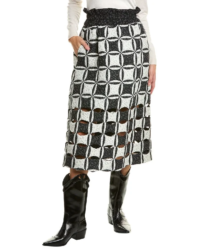 SEA NY Catalina Calico Cutout Midi Skirt satin skirt smooth