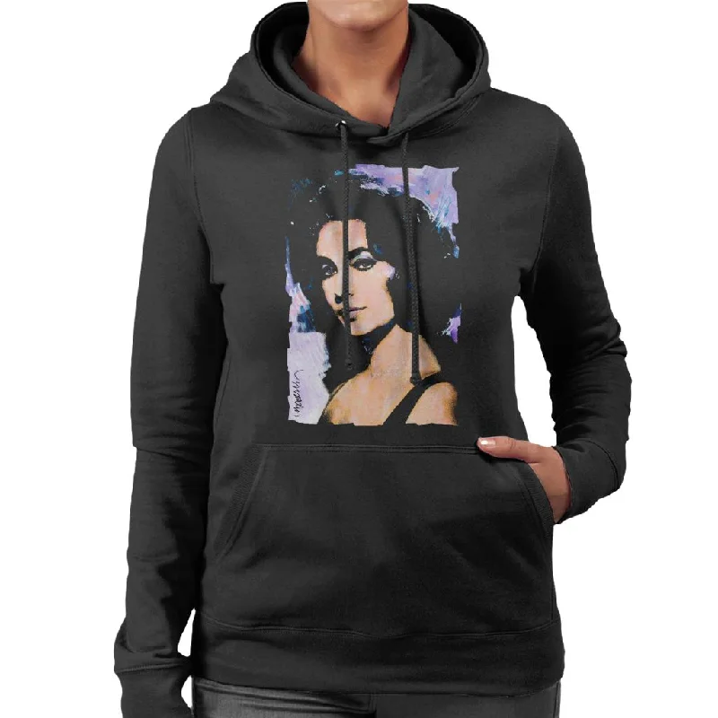 Sidney Maurer Original Portrait Of Actress Elizabeth Taylor Women's Hooded Sweatshirt Hoodie with Velcro Closure Adjustable Secure