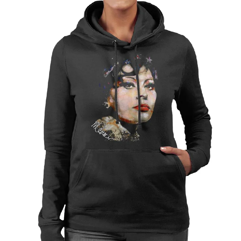 Sidney Maurer Original Portrait Of Actress Sophia Loren Women's Hooded Sweatshirt Hoodie with Bell Sleeves Flared Feminine Sidney Maurer Original Portrait Of Actress Sophia Loren Women's Hooded Sweatshirt Hoodie with Bell Sleeves Flared Feminine
