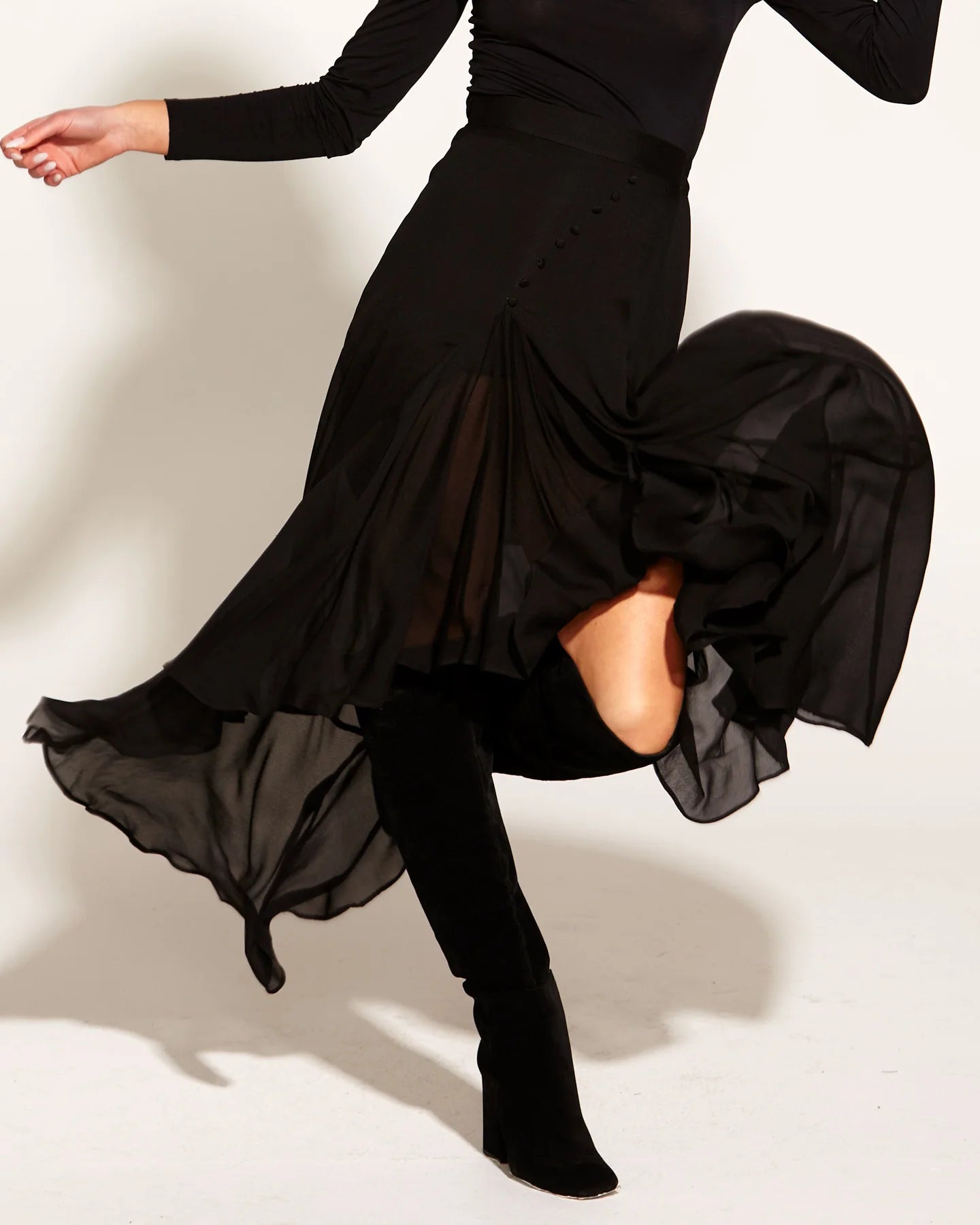 Something Beautiful Midi Skirt Black breathable skirt fabric