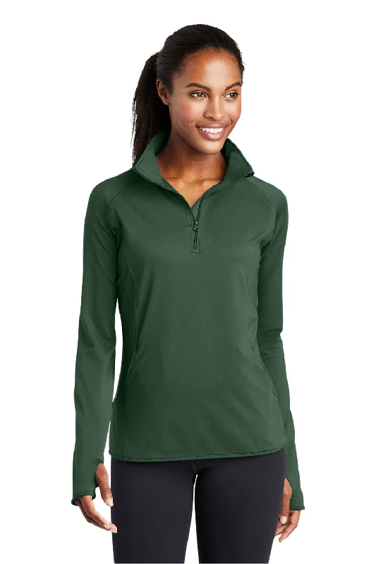 Sport-Tek Womens Sport-Wick Moisture Wicking 1/4 Zip Sweatshirt w/ Pouch Pocket - Forest Green Hoodie with Illustration Artistic Creative