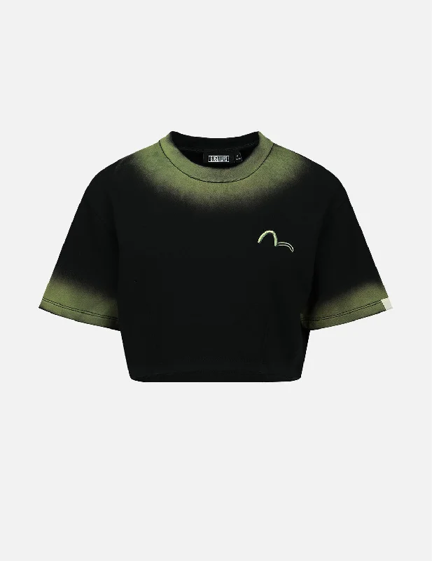 Spray Painted Short-sleeved Cropped Sweatshirt Hoodie with Print Artistic Unique