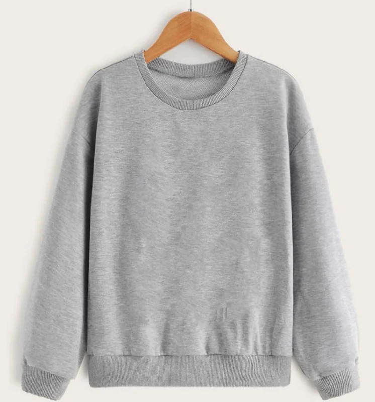 Vimal Jonney Grey Melange Solid Round Neck Cotton Fleece Sweatshirt for Women Hoodie with Stripes Bold Sporty