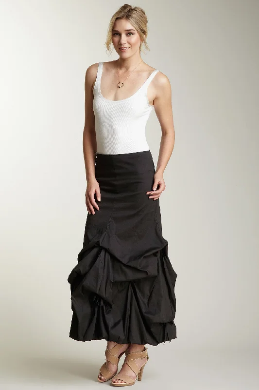 Stretch Poplin Balloon Skirt - Black flowy skirt hem
