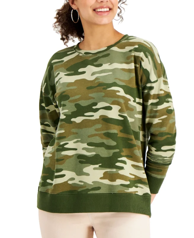 Style & Co Petite Camouflage Print Sweatshirt Hoodie with Lining Warm Insulated