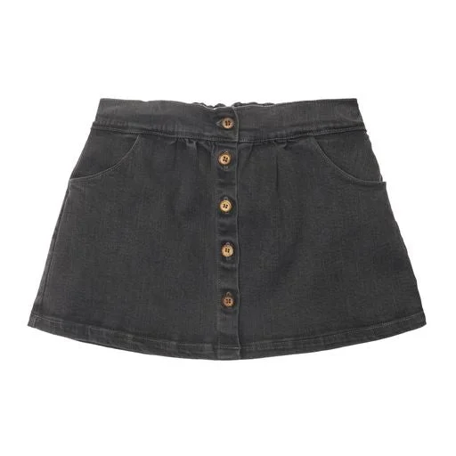 TOCOTO VINTAGE BLACK DENIM BUTTON SKIRT midi skirt versatile