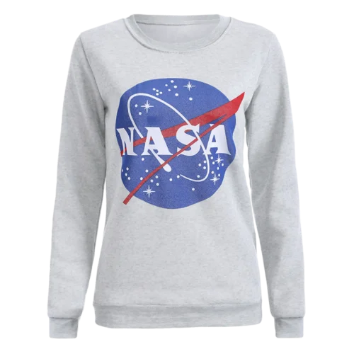 Fashion Round Neck Galaxy Print Sweatshirt For Women - Light Gray L Hoodie with Monochrome Minimalist Simple