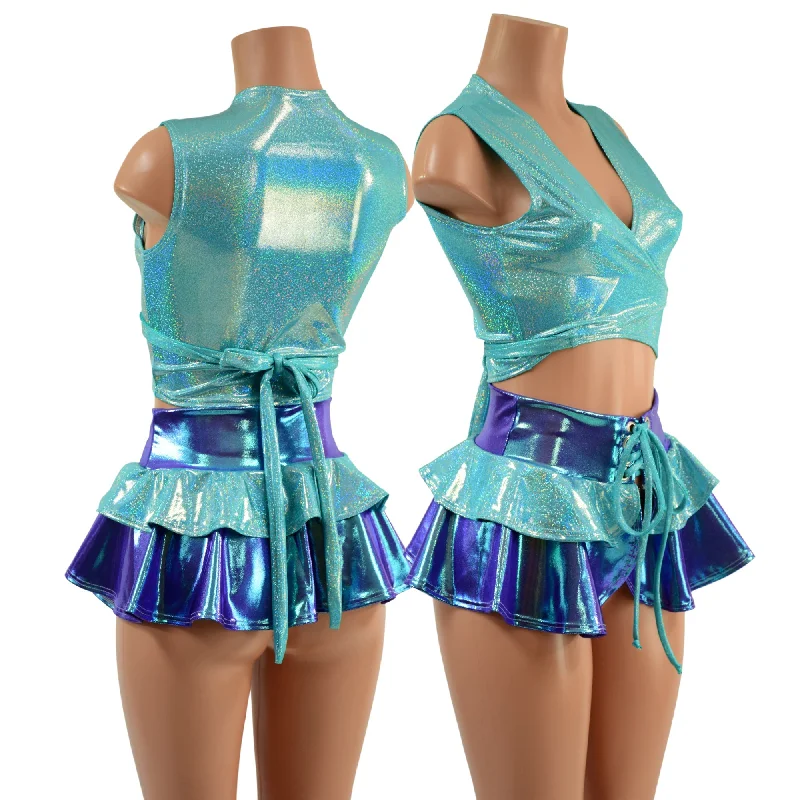 Ultra Mini Open Front Skirt and Wrap And Tie Skirt Set silk skirt smooth