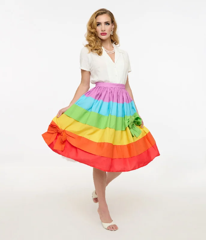 Unique Vintage 1950s Rainbow Stripe Gellar Swing Skirt patchwork skirt art