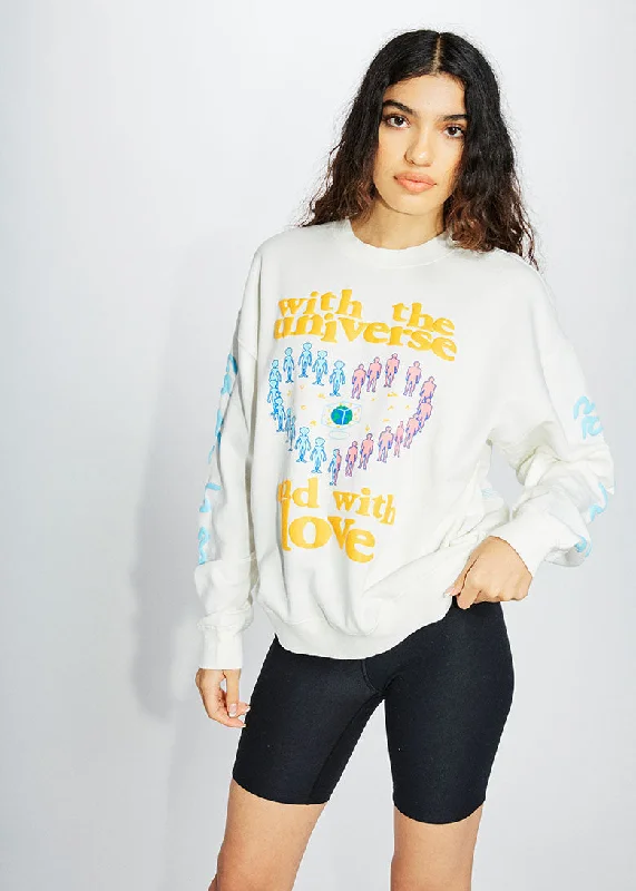 Universal Love Puff Print Sweatshirt Hoodie with Puffed Sleeves Voluminous Trendy