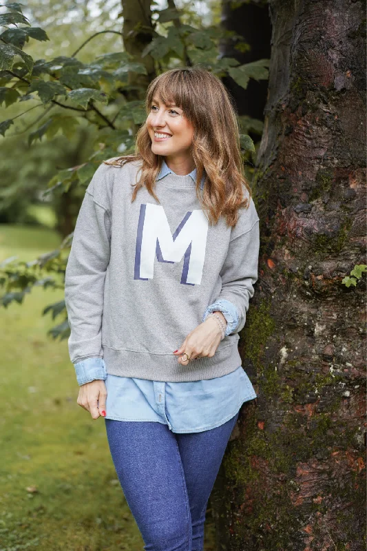 Varsity Initial Boyfriend Sweatshirt Hoodie with Oversized Fit Loose Comfortable