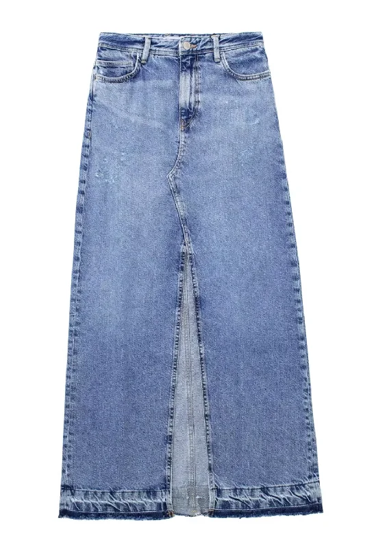'Vicky' High Waist Denim Slit Skirt corduroy skirt textured
