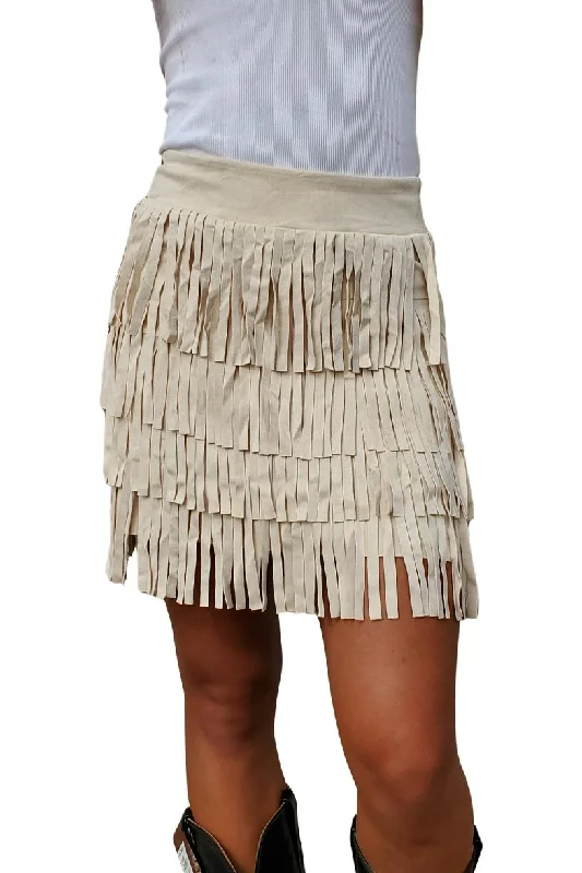 WAY Bone Short Fringe Skirt-Final Price denim skirt durable