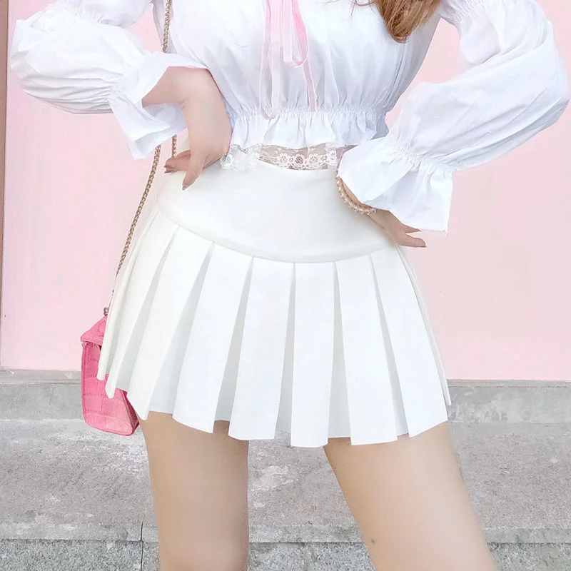 White all-match pleated skirt PL51355 denim skirt classic
