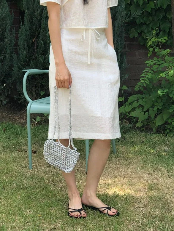 White knee-length skirt denim skirt casual