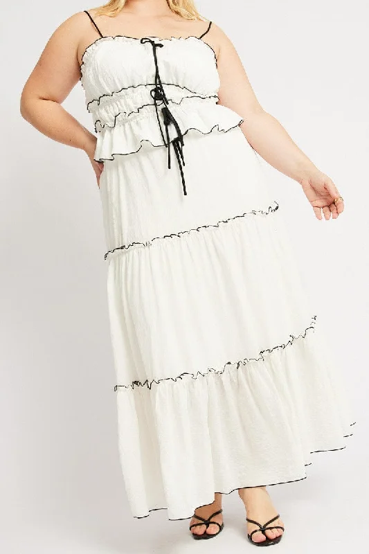White Tier Contrast Tie Maxi Skirt leather skirt sleek