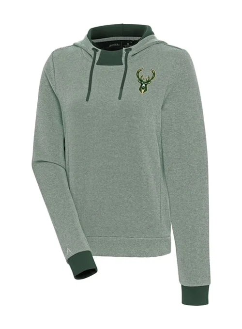 Women's Antigua Axe Bunker Icon Milwaukee Bucks Hooded Sweatshirt Hoodie with Double Zipper Versatile Adjustable