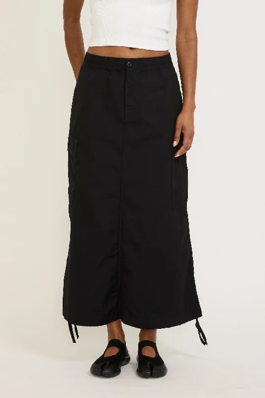 Women's Cargo Skirt Long Black Rinsed pleated skirt texture