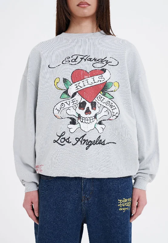 Womens Love Kill Slowly Crew Neck Sweatshirt - Grey Hoodie with Crew Neck Simple Timeless